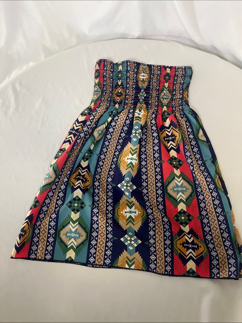 Michele Multicolor Aztec-Print Smocked Tube Top USA Made